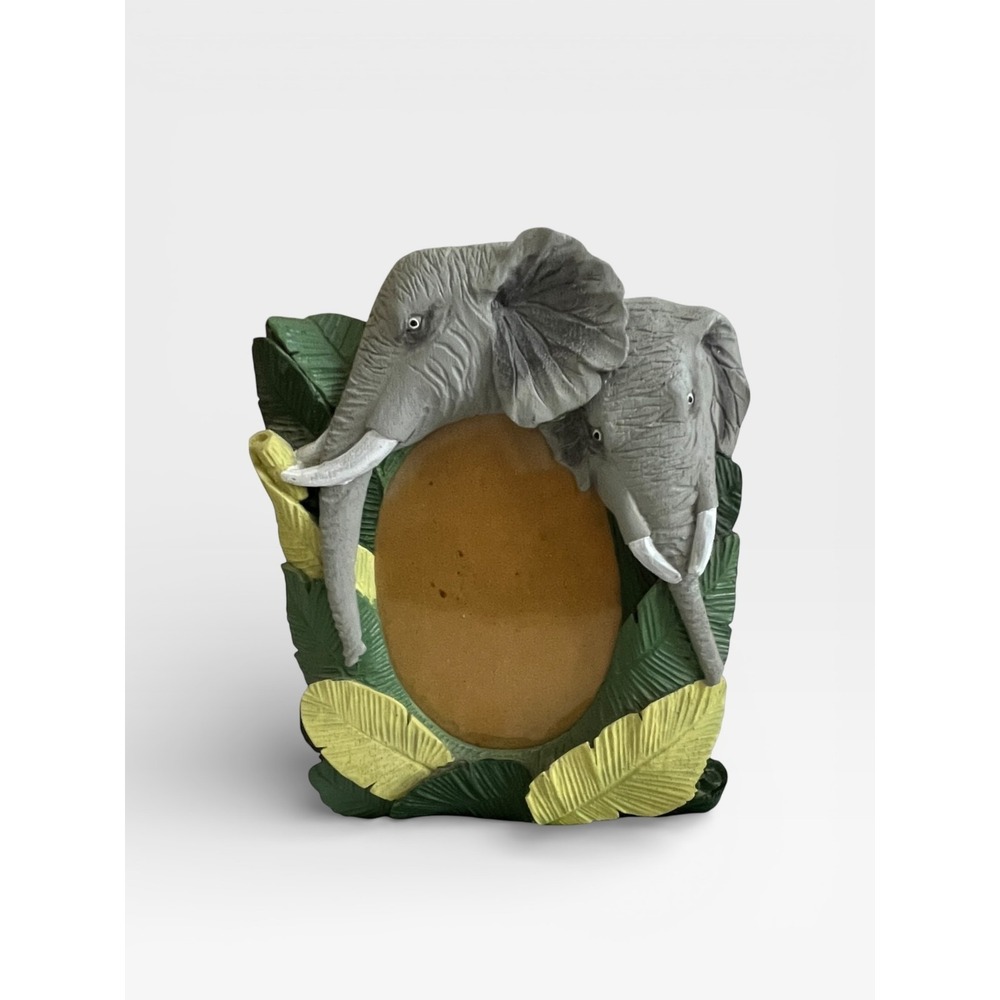 Vintage Elephant Safari Jungle Leaf 3D Resin Picture Frame Tropical Decor Gray